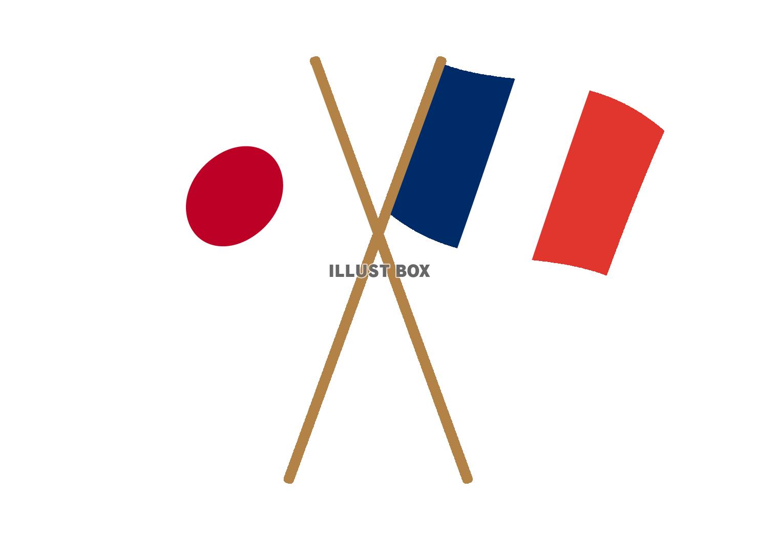 3_国旗_日本フランス・棒・交差・はためく