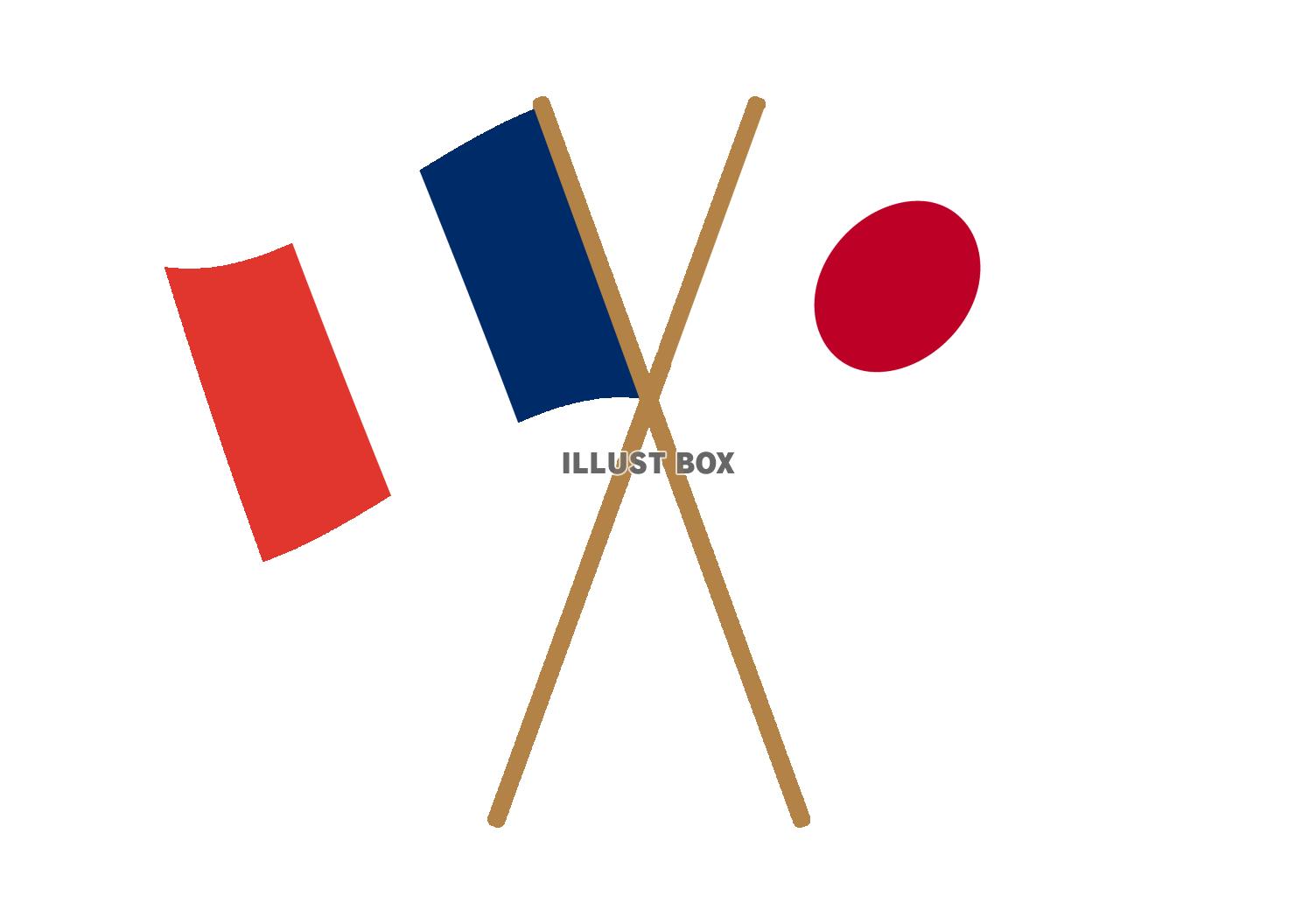 9_国旗_フランス日本・棒・交差・はためく