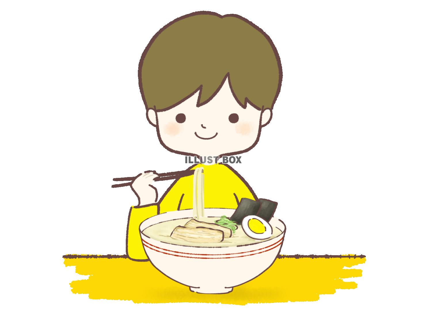 とんこつラーメンを食べる男性のイラスト