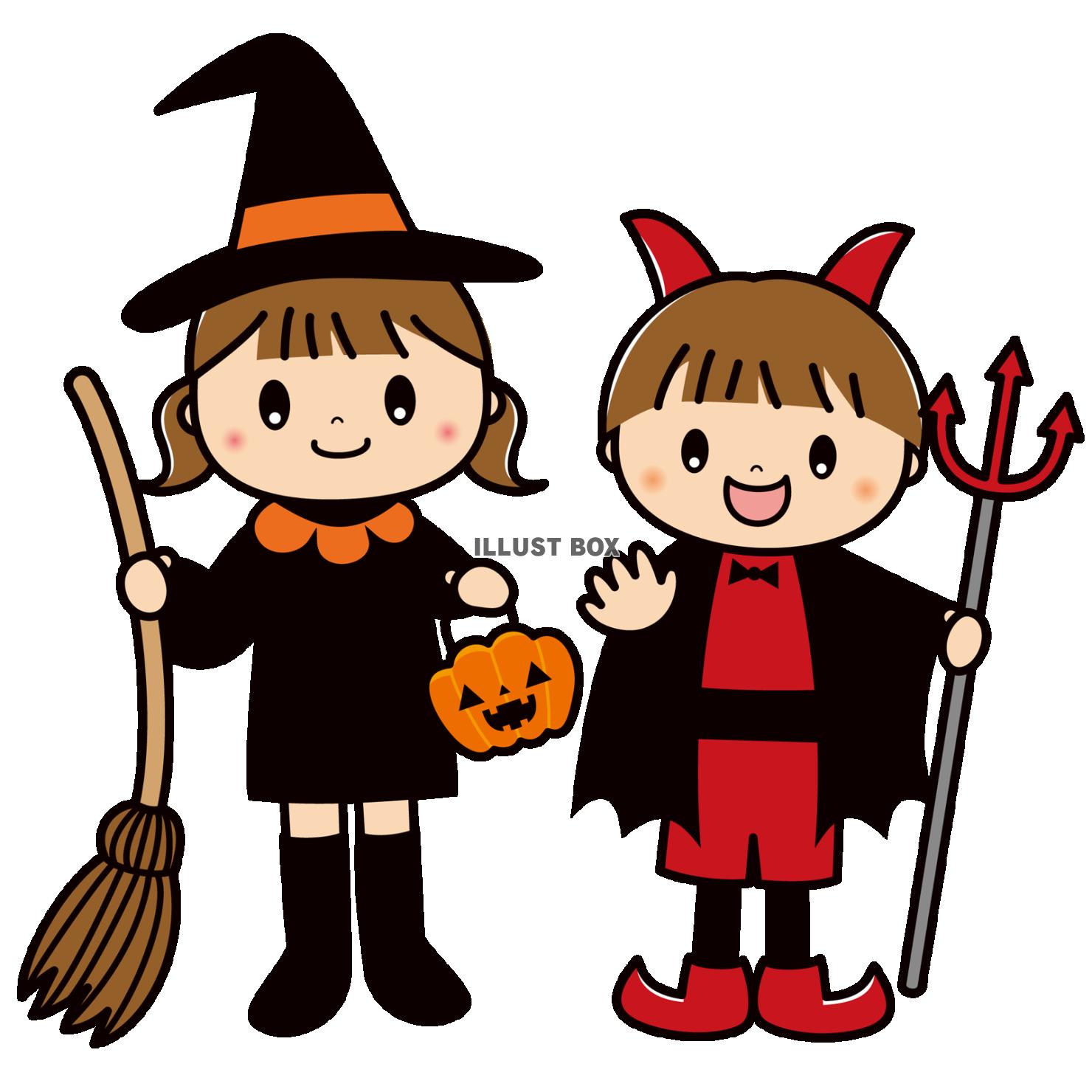 ハロウィンの仮装をした子供達のイラスト