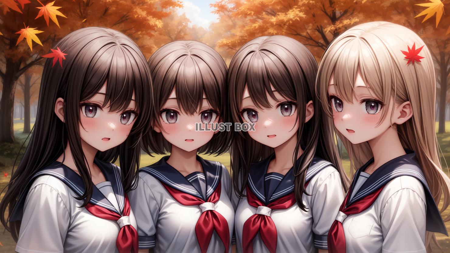 女子高生　イラスト　紅葉を見に行く