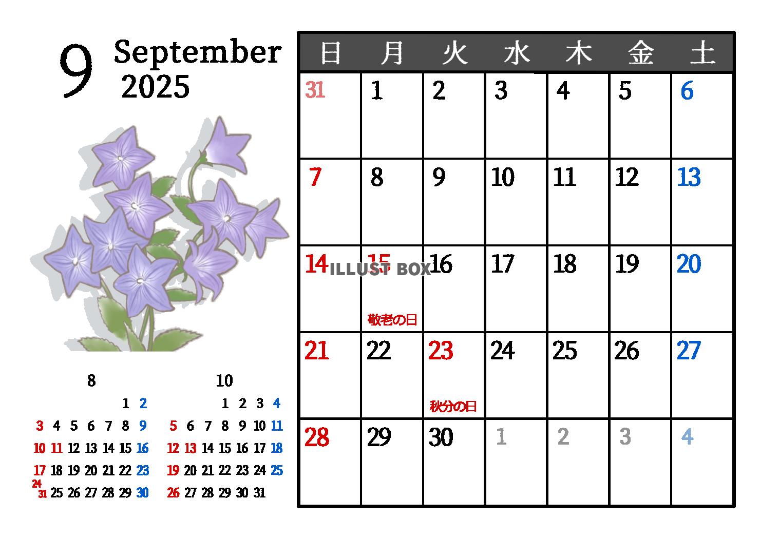 2025年9月　季節の植物のカレンダー　