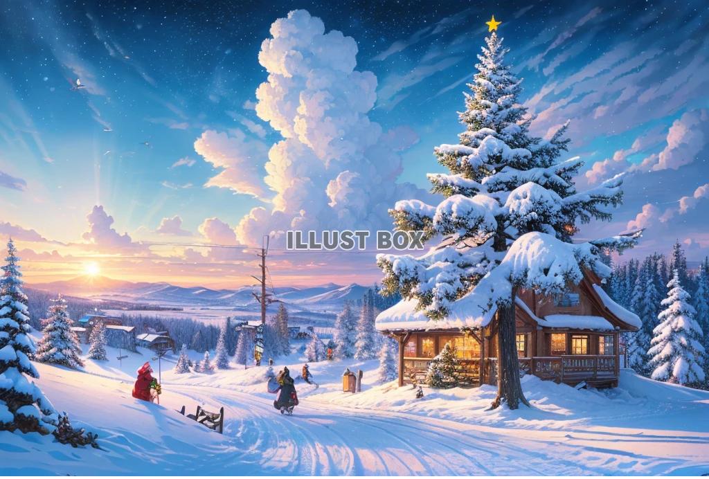 幻想的な風景　クリスマスのイラスト　クリスマスカード・フレー...