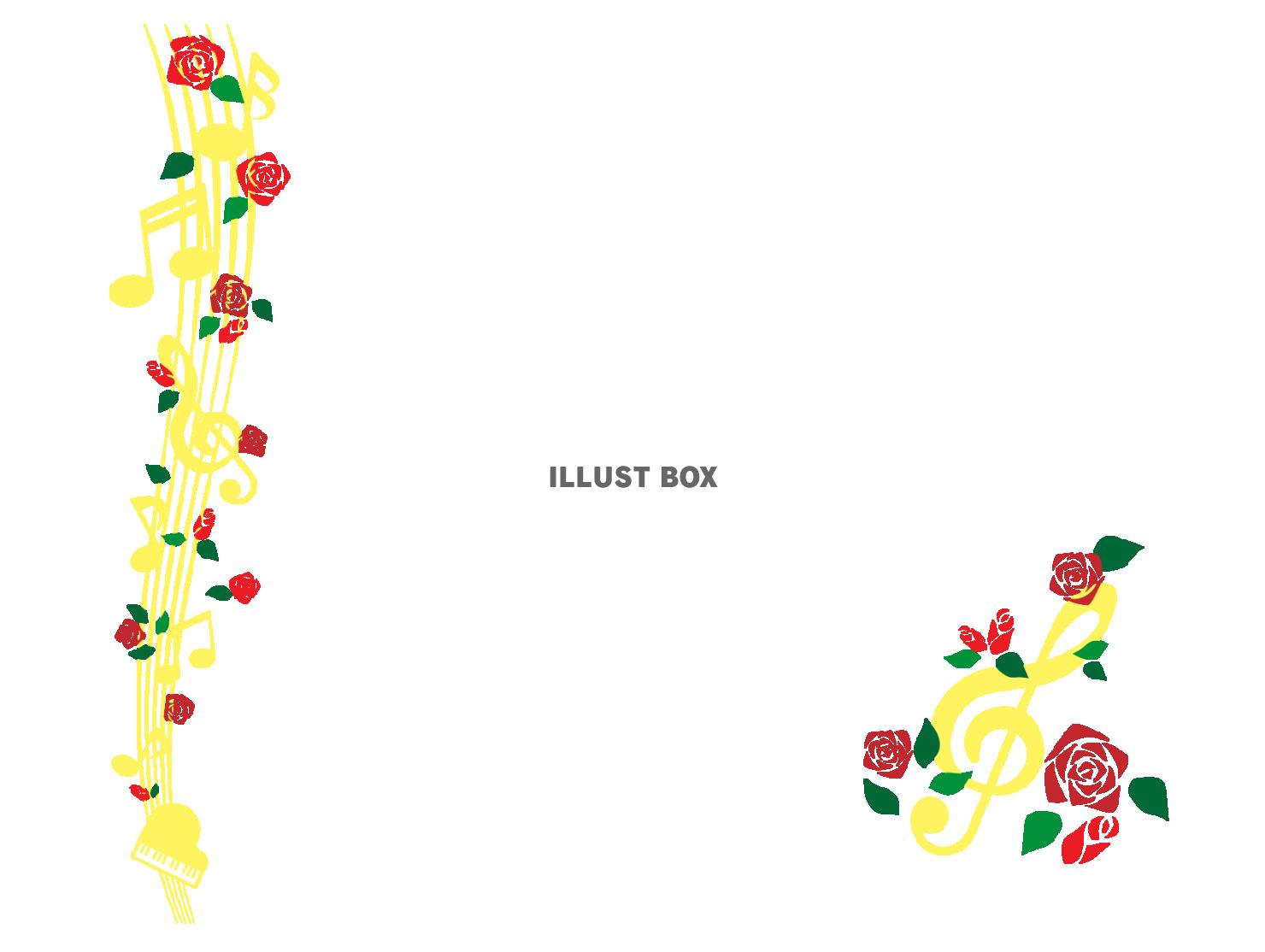 縦ラインの音符と薔薇のフレーム　黄色