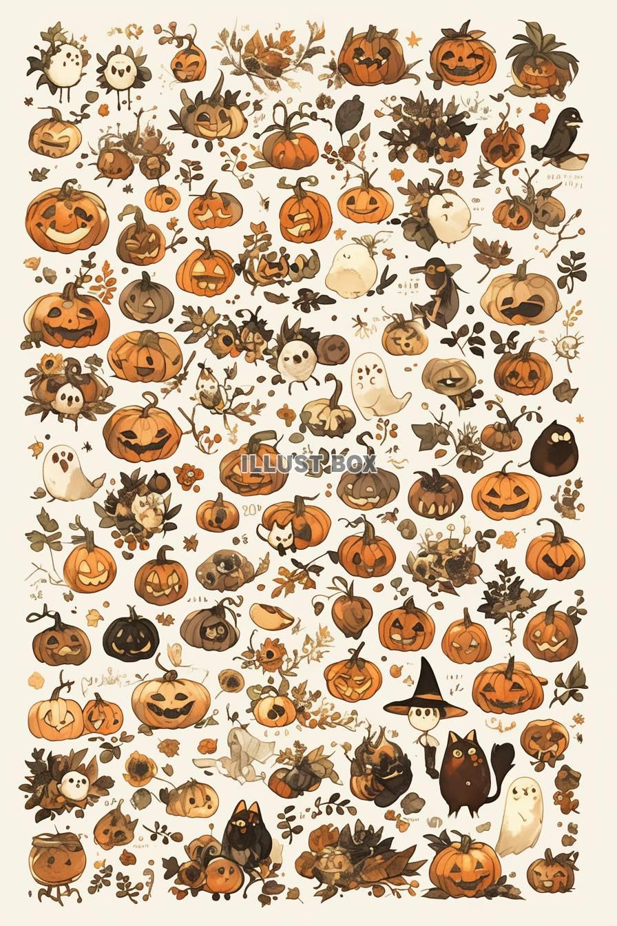 ハロウィンの背景や切り抜いて挿絵に使いやすい絵本の様なハロウ...