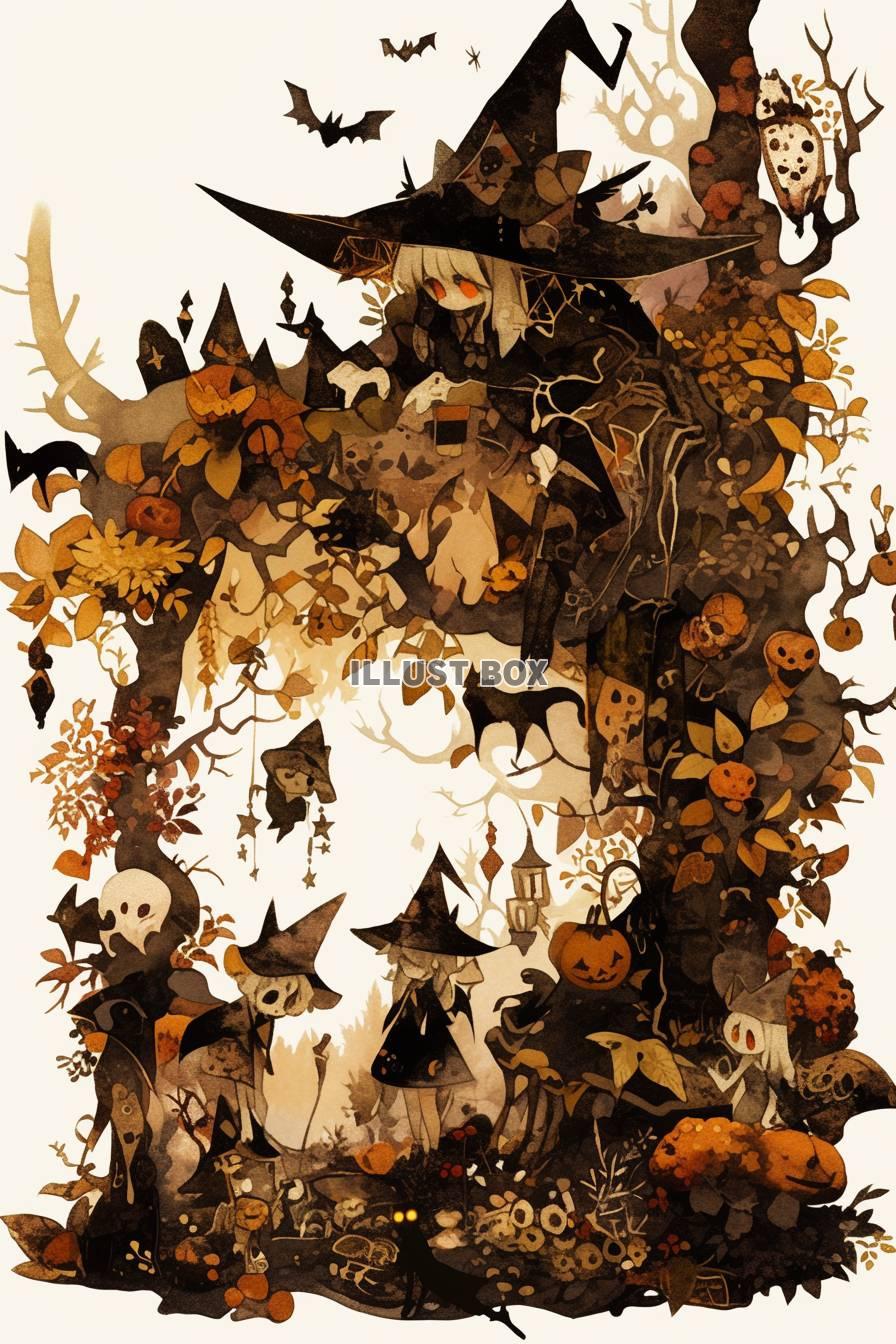 ハロウィンの背景や挿絵に使いやすい絵本の様なハロウィンっぽい...