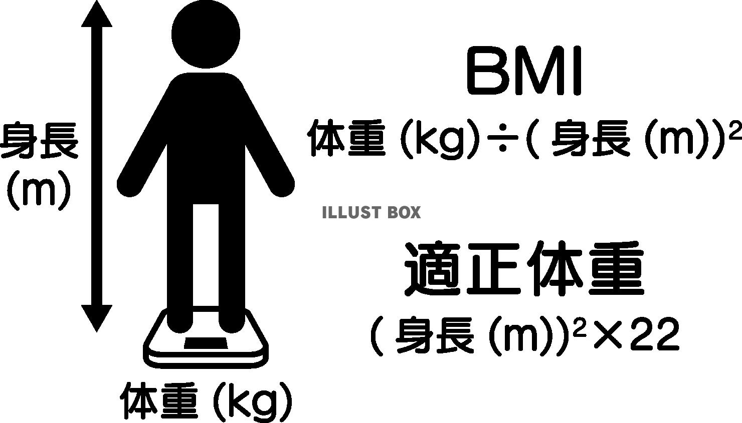  BMIと適正体重の計算式の解説　モノクロ