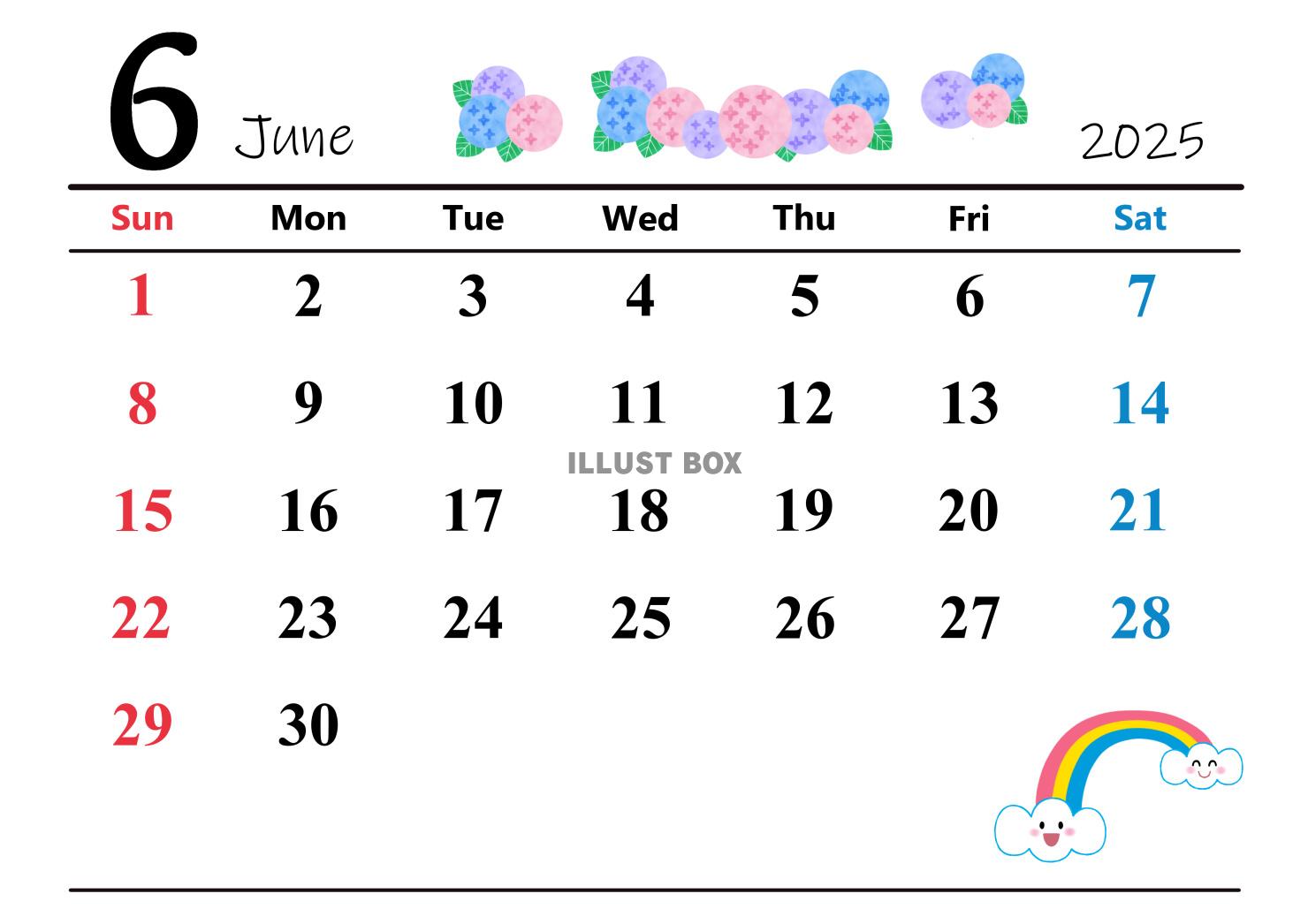 2025年（令和7年）6月カレンダー