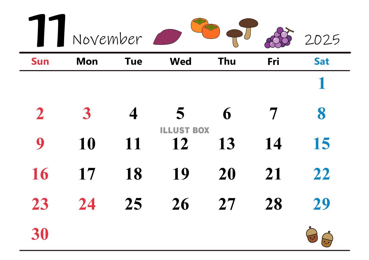 2025年（令和7年）11月カレンダー