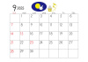 2025年9月の横型のカレンダー素材