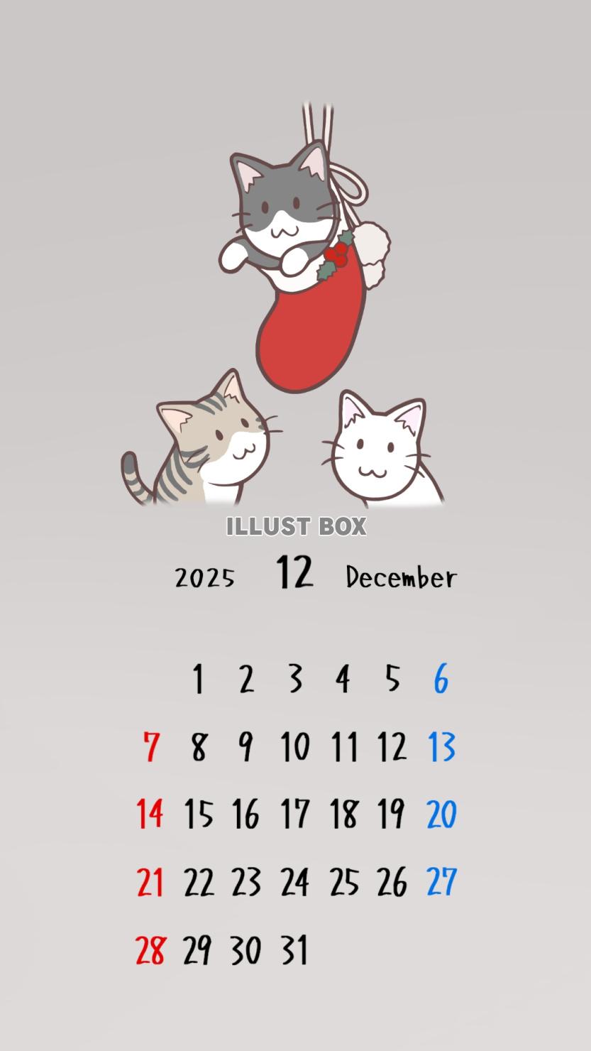 猫のスマホ壁紙カレンダー　2025年12月