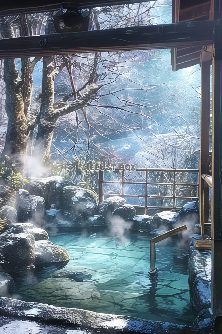 冬の温泉・池・旅行（架空）イメージの背景や便せんに使いやすい...