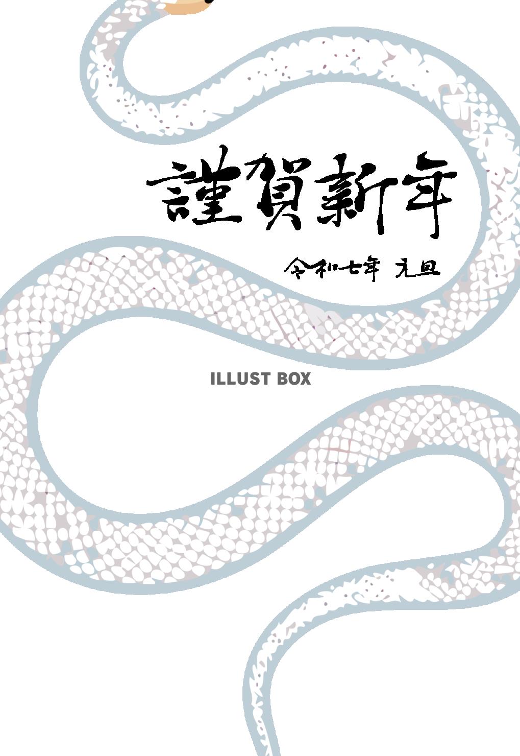 2025年おしゃれ年賀状　白蛇の鱗模様　令和7年巳年　縦