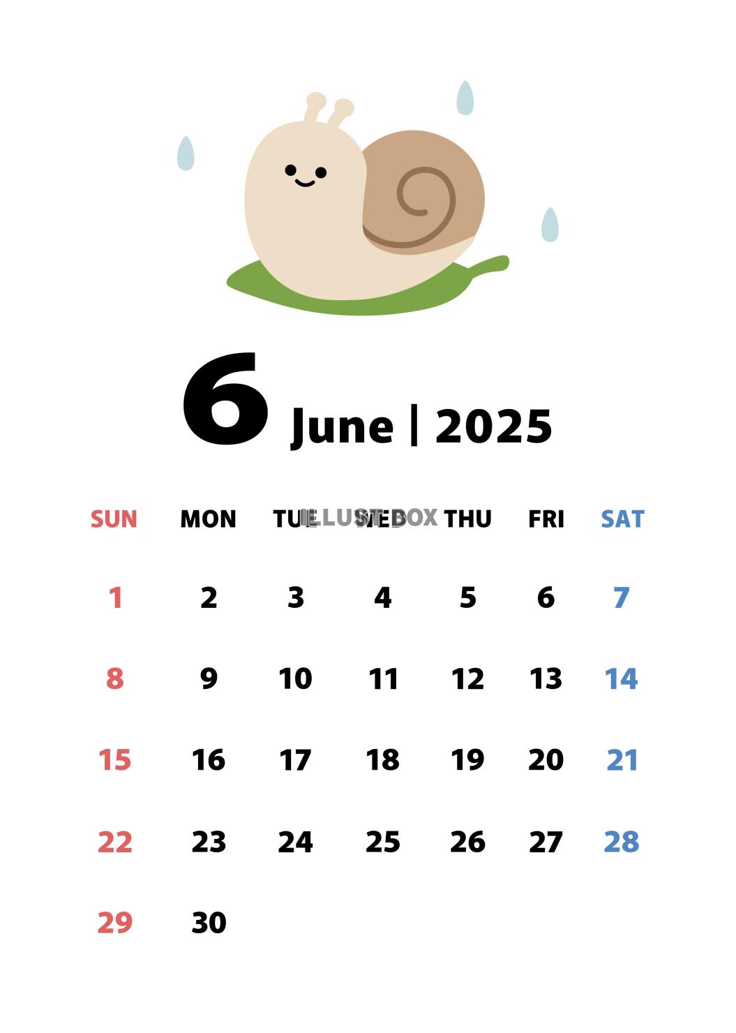 2025年6月カレンダー　かたつむり