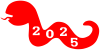 ヘビのシルエットの年号２０２５　赤２