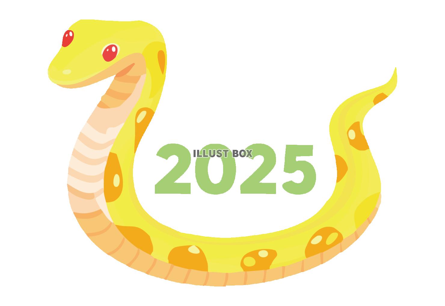 2025年年賀状　黄色の蛇と2025