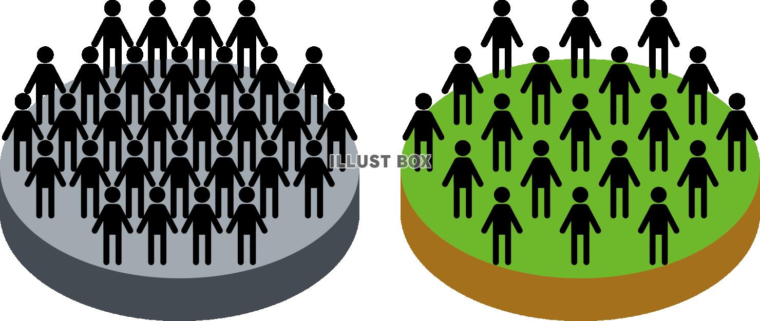 都市と田舎の人口密度イメージ過密と過疎