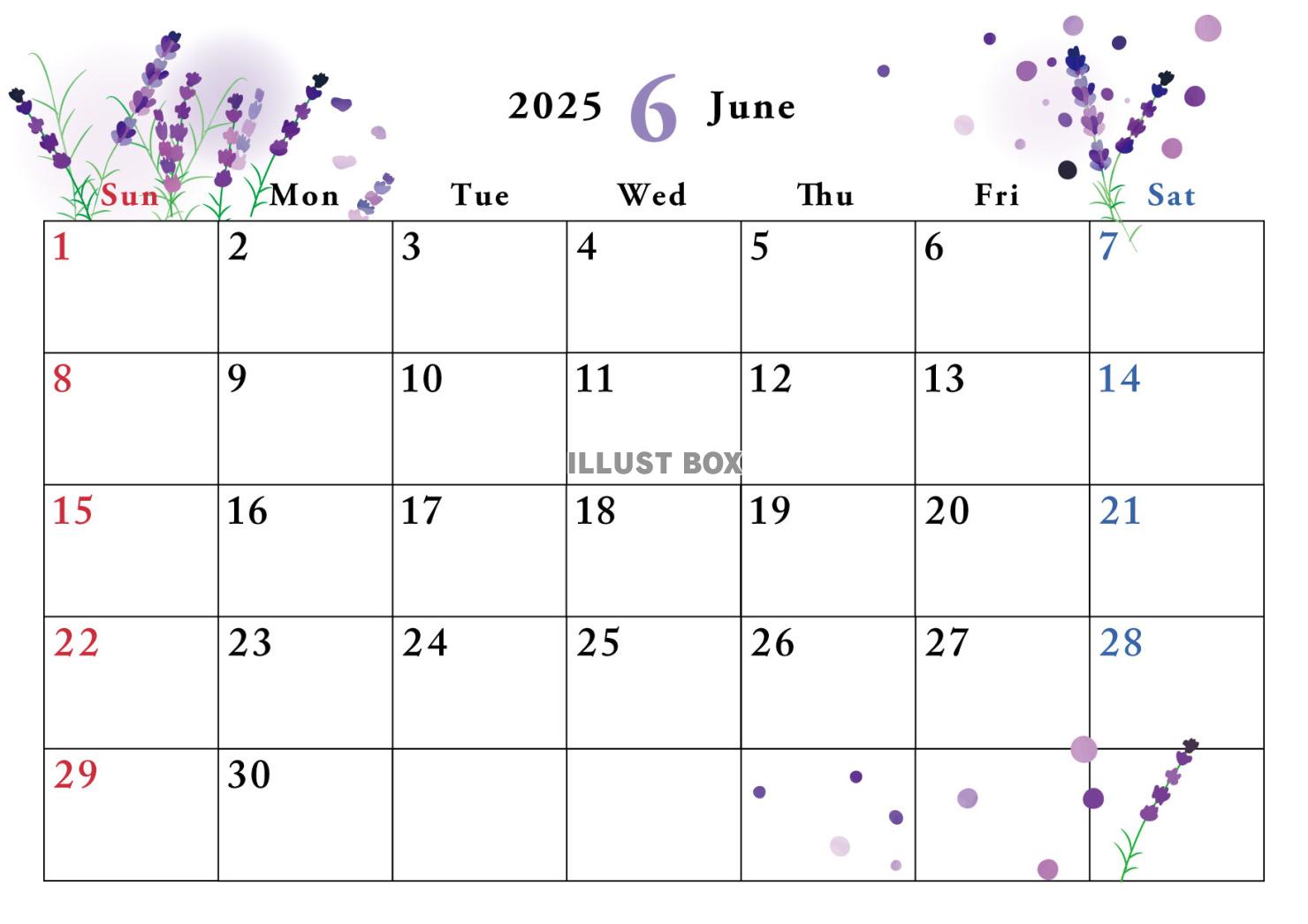 2025年（令和7年）6月カレンダー　横型　季節のかわいいイ...