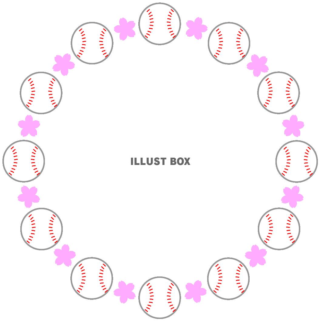 硬式野球のボールと桜の円形フレーム（入学・卒業）１