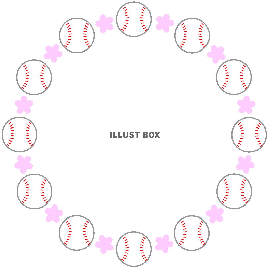 硬式野球のボールと桜の円形フレーム（入学・卒業）２