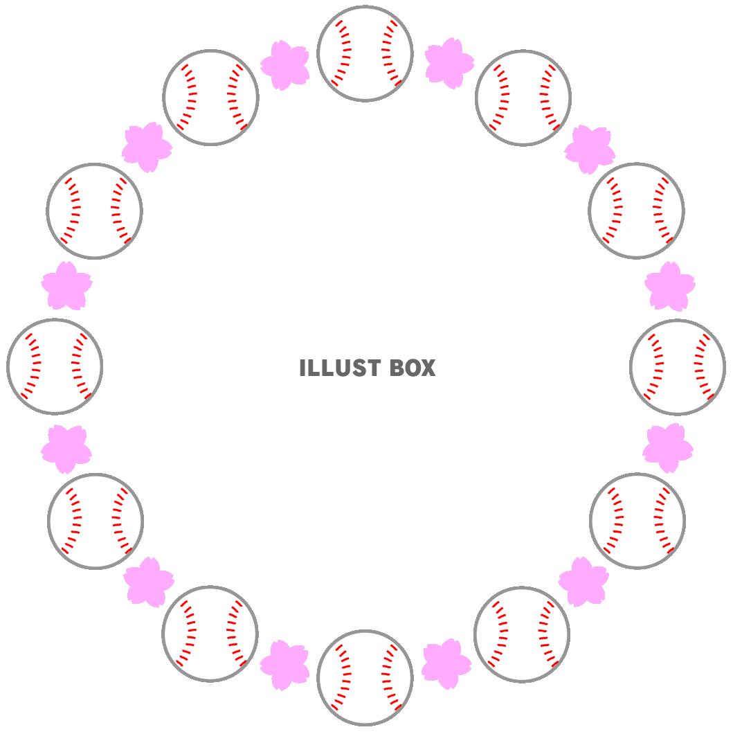 硬式野球のボールと桜の円形フレーム（入学・卒業）３