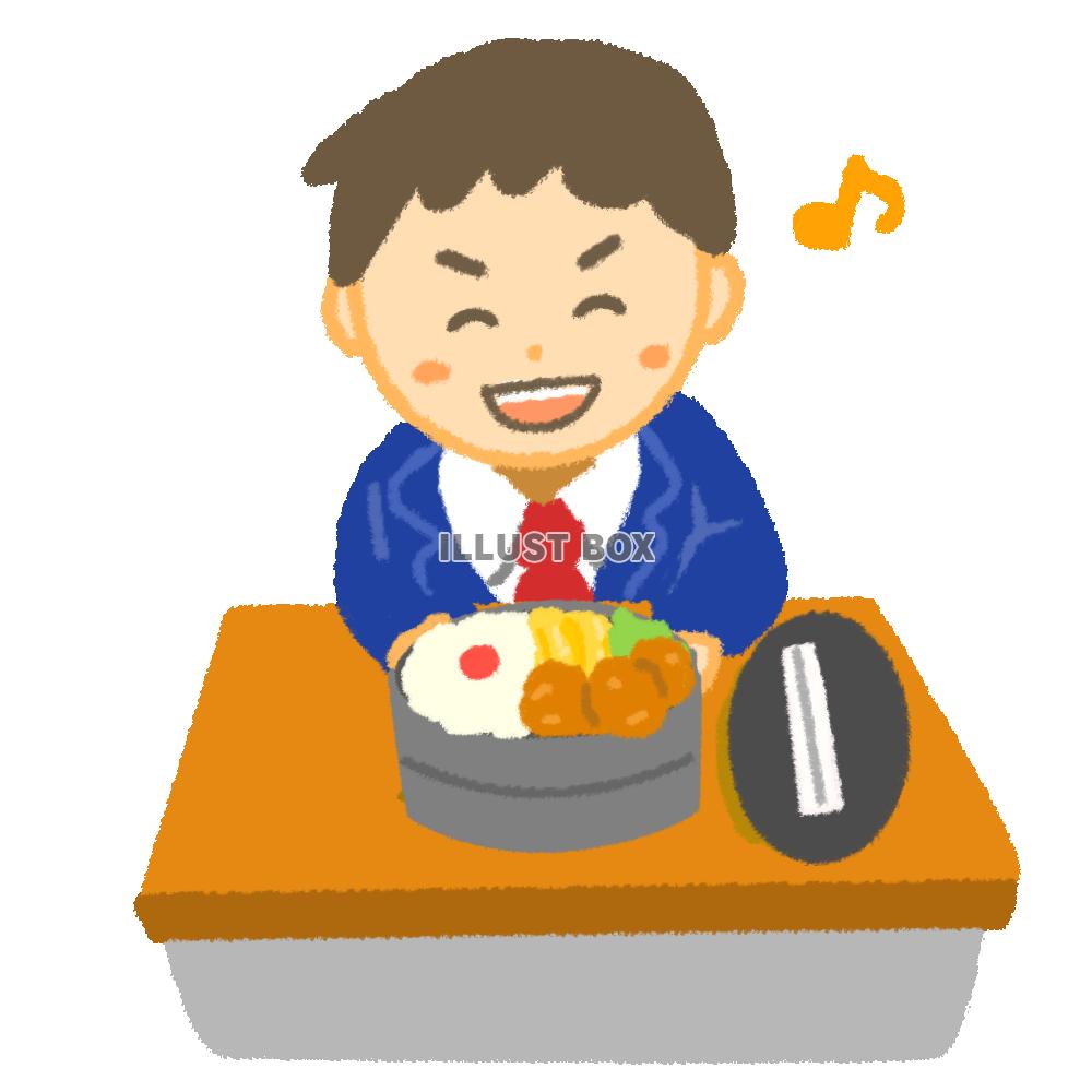 お弁当を食べる男子学生