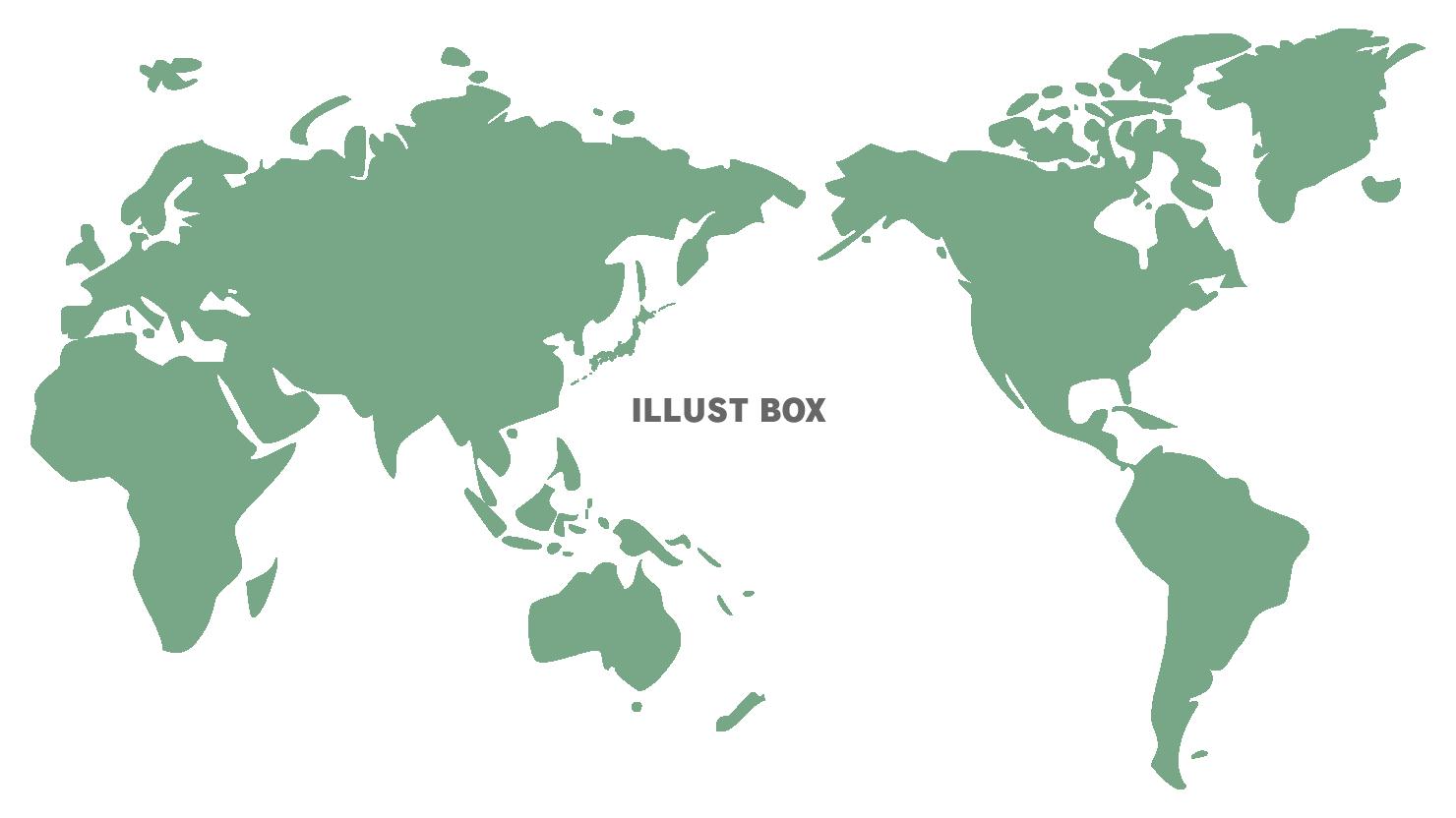 日本中心のデフォルメ世界地図　緑色