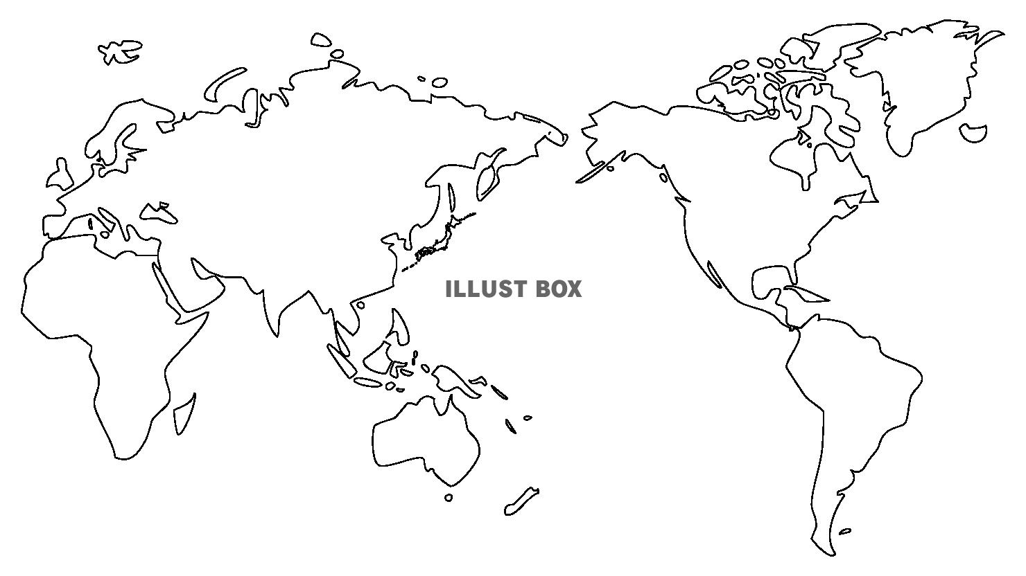 日本中心のデフォルメ世界地図　白黒