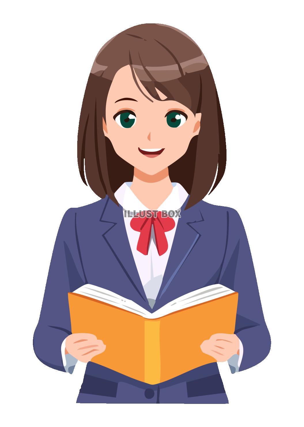 読書するブレザー姿の女子高生　上半身