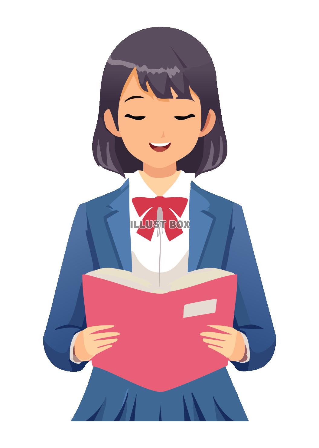 読書するブレザー姿の女子高生　上半身