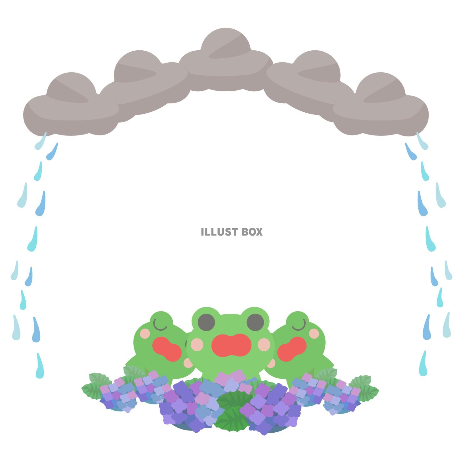 梅雨とカエルの歌のベクターイラスト　フレーム素材